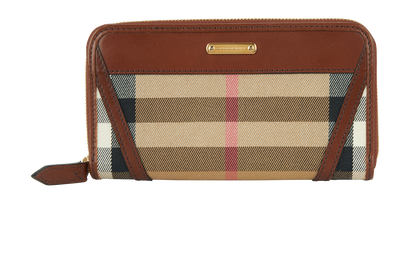Burberry House Check Zip Around Wallet, &pound;110, Accessories, Beige/Brown, Canvas/Leather, Front view